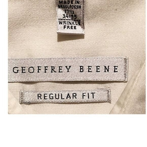 GEOFFREY BEENE-Solid Tan Button-Down Shirt Men's Neck Size 17.5 Wrinkle-Free - Picture 3 of 5